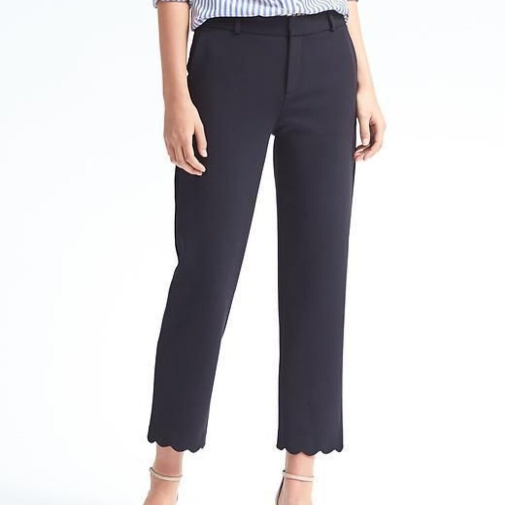 Banana Republic Avery Navy Trouser Pant Scalloped Hem